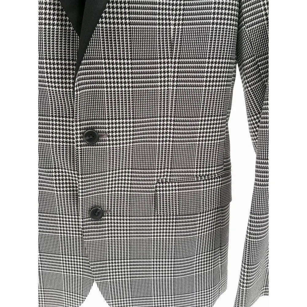 Mens JF Ferrar Black Plaid Stretch Suit Jacket Blazer Small 34-36 Slim New